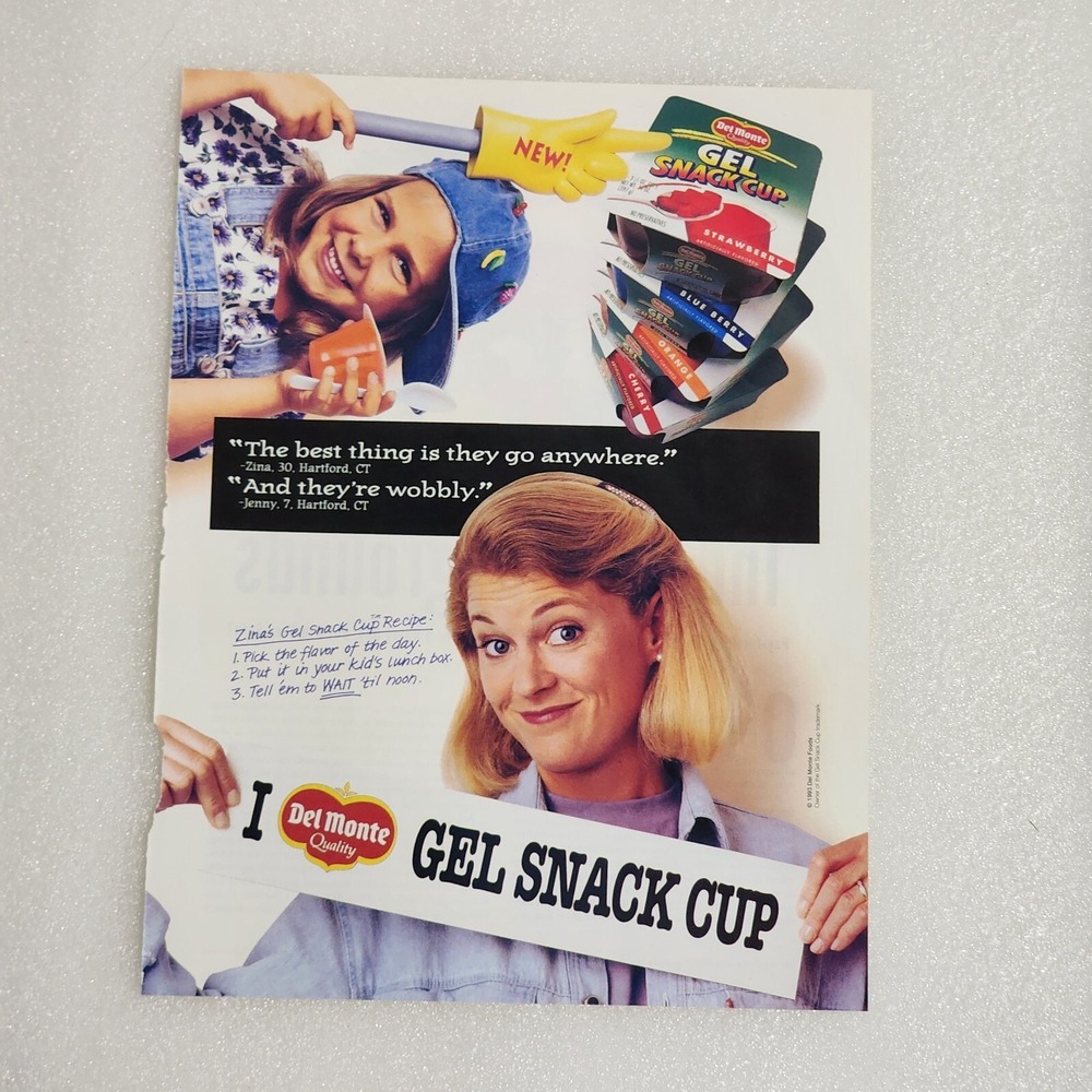 Vintage 1994 Del Monte Gel Snack Cup Print Ad 8x10 Retro Food Ephemera Clipping